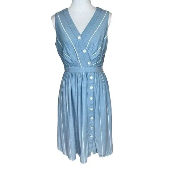 Gal Meets Glam Collection Button Front Surplice Dress Blue With White Stripes Si - Picture 1 of 14